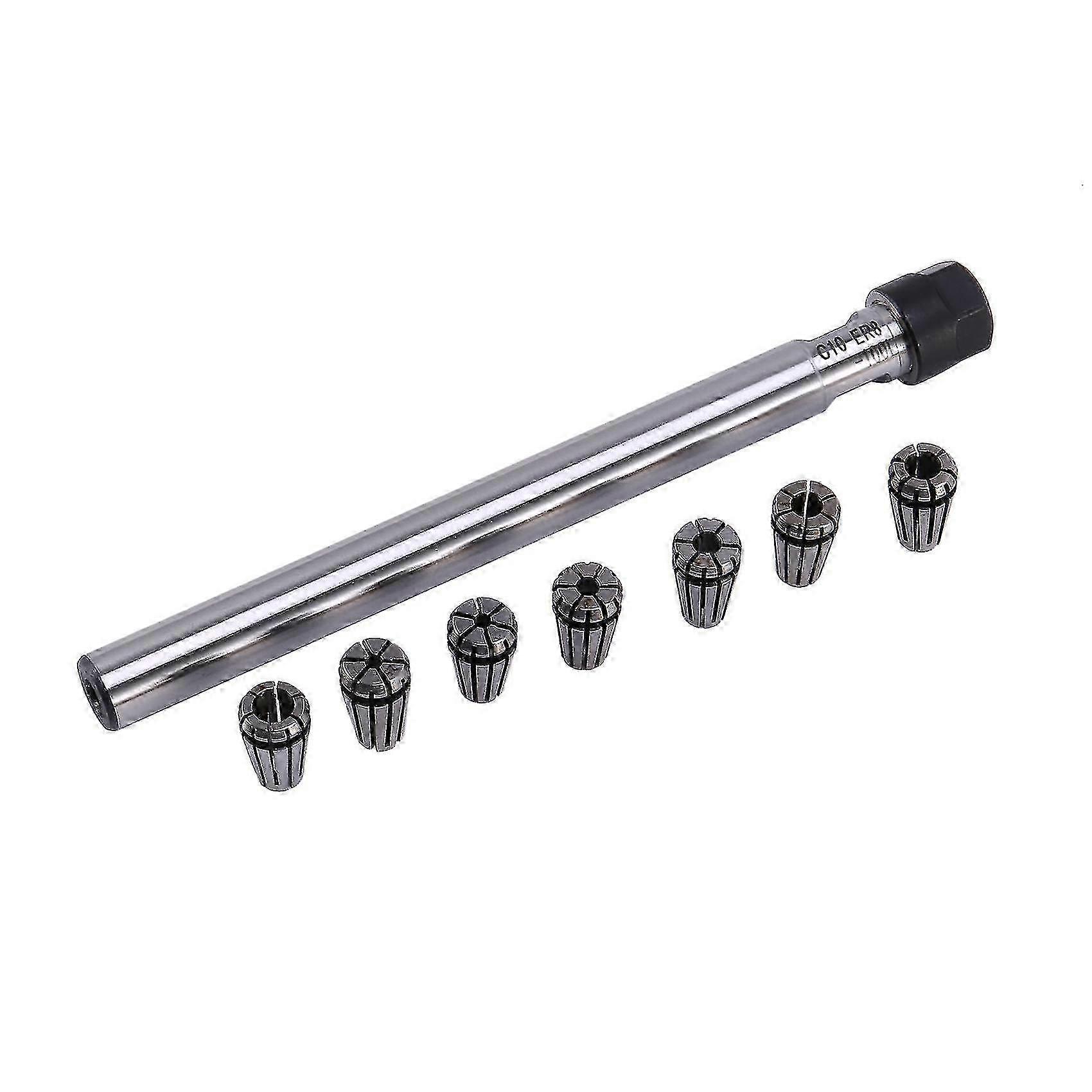 Precision ER8 Collet Chuck Holder C10 ER8A 100L with 7-Piece Spring Collet Set in Silver & Black