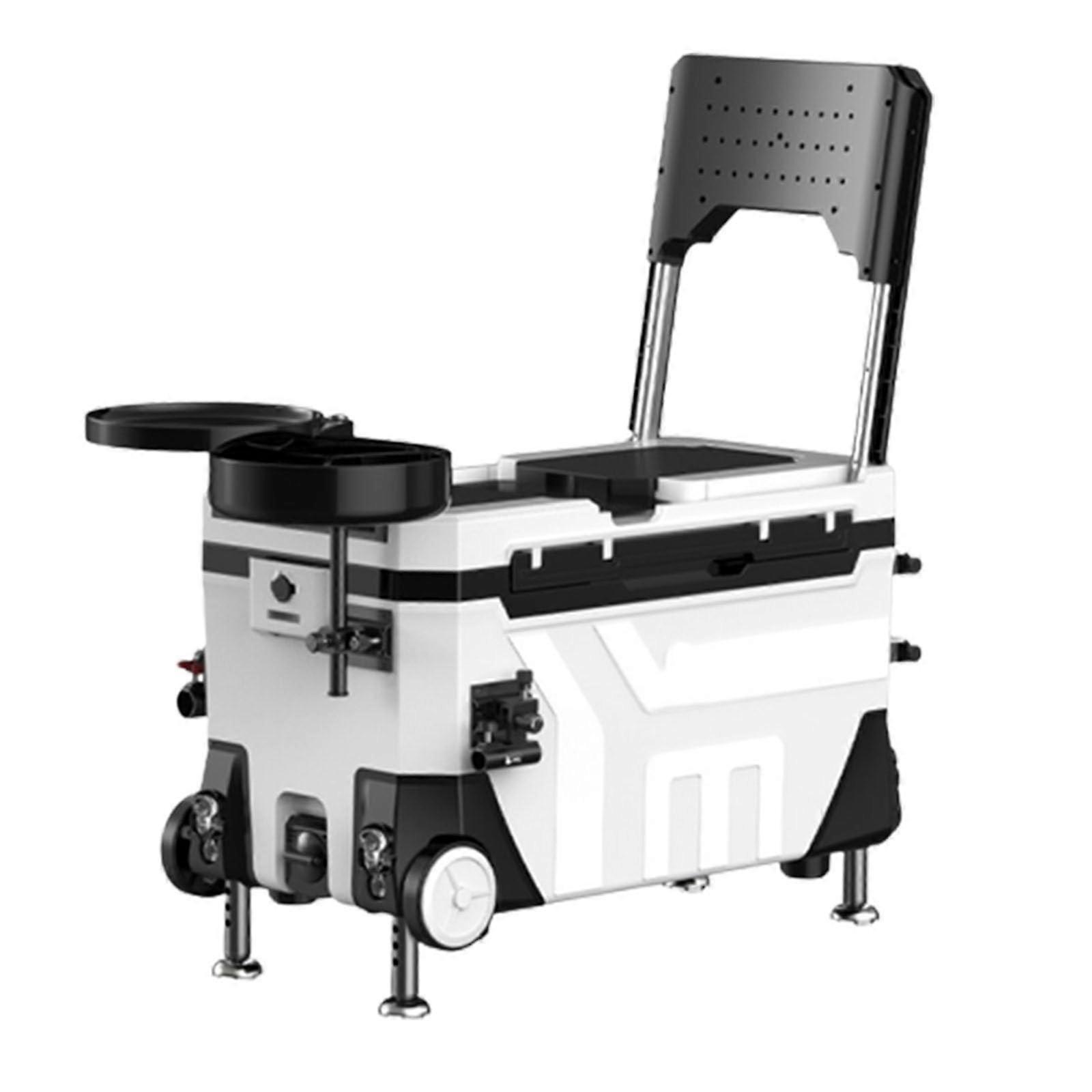 Portable Insulated Fishing Cooler with Wheels and Hidden Backrest for Fresh Fish Preservation and Outdoor Fishing Trips