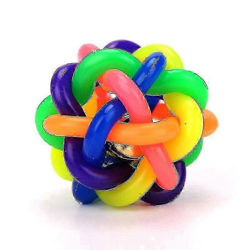 7.5cm Coloré Tissé Cloche Ball Chien Jouet Son Molaire Caoutchouc Arc-en-ciel Boule Jouet De Compagnie Boule