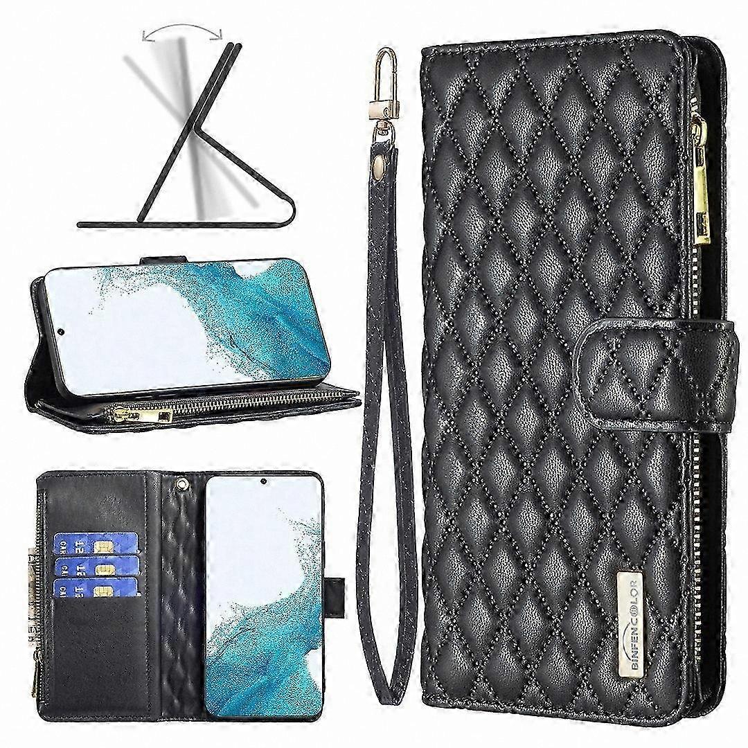 Leather Zipper Wallet Flip Case for Galaxy S22+ 5G with Diamond Pattern Unisex Design