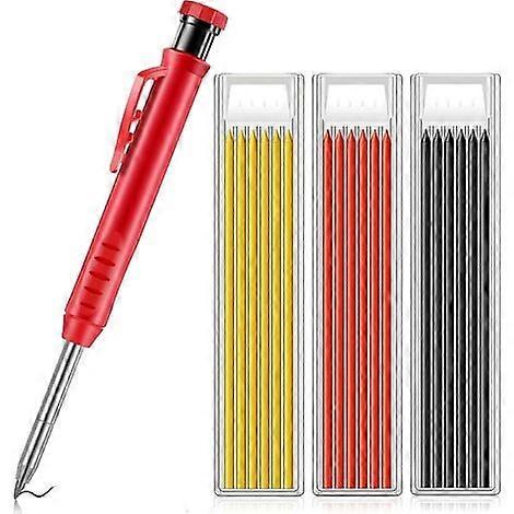 Solid Carpenter Pencil for Construction and Complement Built-in Sharpener, Long Nose Deep Hole Mechanical Pencil Marking Tool for Woodworking Archit