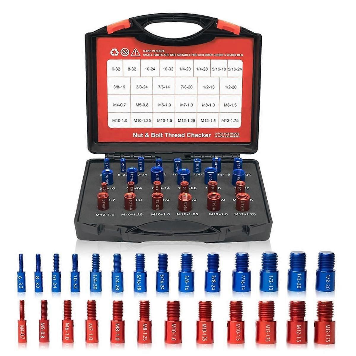 Nut and Bolt (Red & Blue) Nut and Bolt Size Gauge- 14 Inch & 12 Metric Assembled Thread Gauge