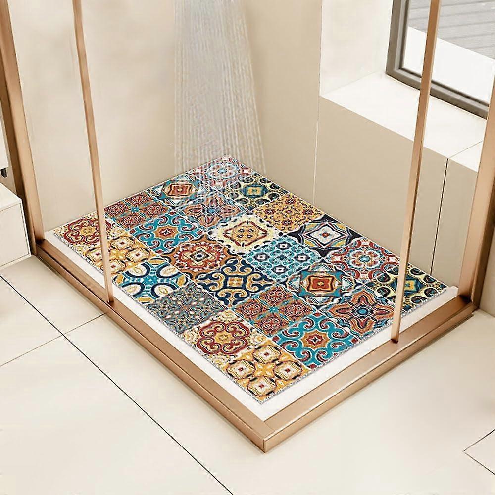 Bath Mat Non-Slip Shower Mat, Moroccan Boho Style, 40x60cm, Soft Rubber, Quick-Dry, Multi-Coloured Bathtub Floor Mat