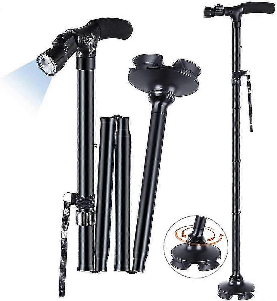 Folding Walking Cane With Led Light, Adjustable Height Collapsible Walking Stick