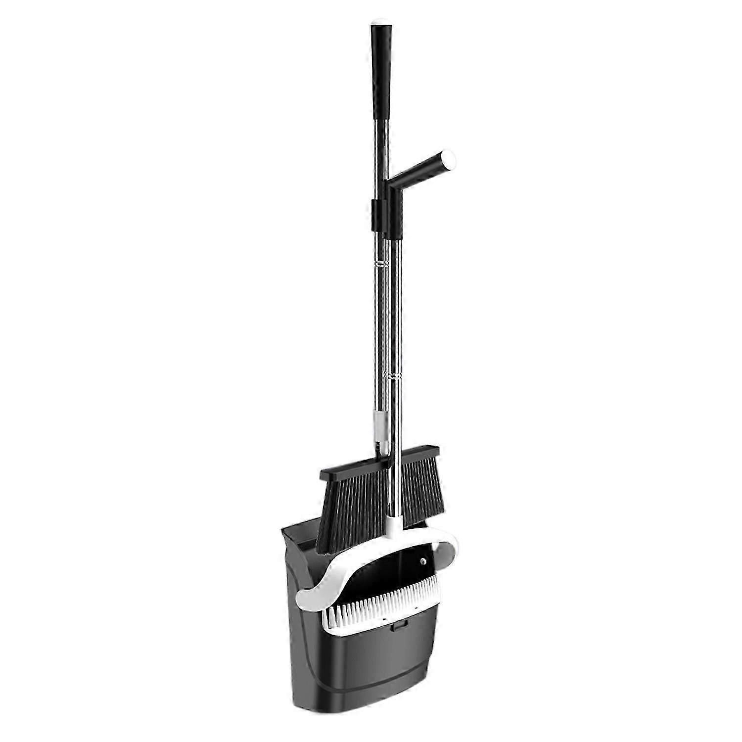 2Pcs/Set Long Handled Dustpan Brush Set with Built-In Comb Teeth 180 Degree Swivel Ergonomic Design