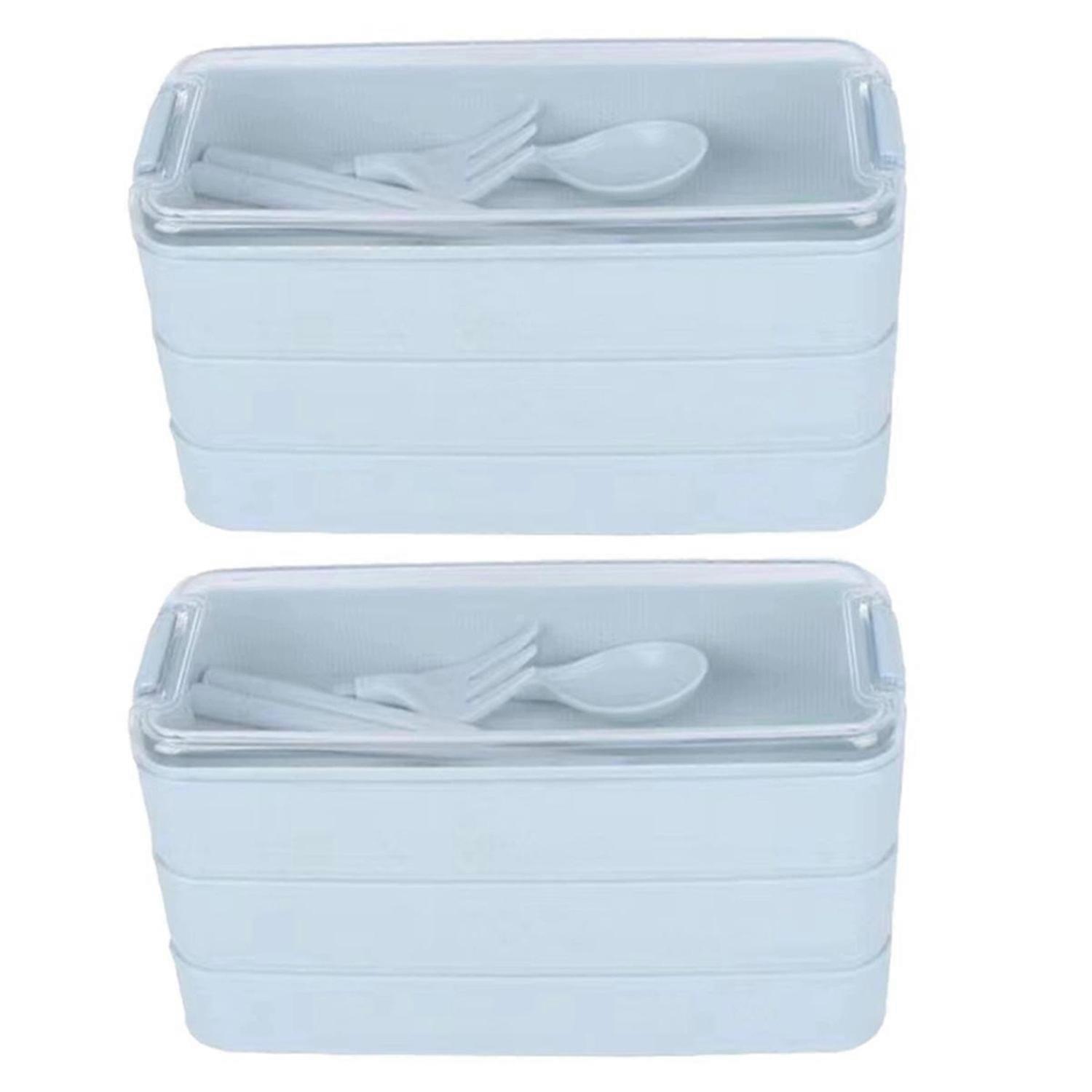 Outdoor Lunch Box Microwaveable with Fork & Spoon Blue