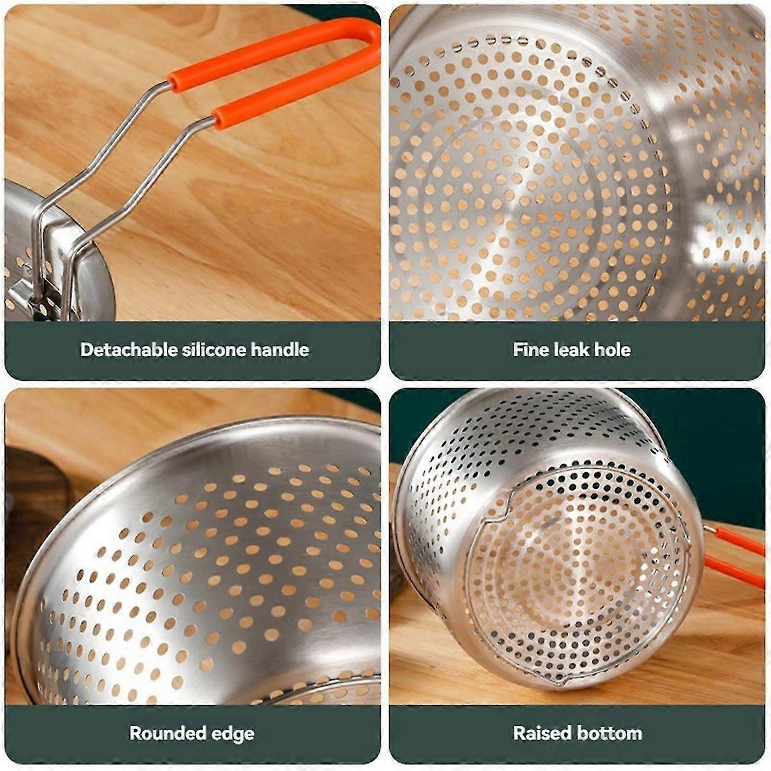 Deep Fryer Basket with Handle,304 Stainless Steel, Dishwasher, Round Shape for Convenient and Cookin
