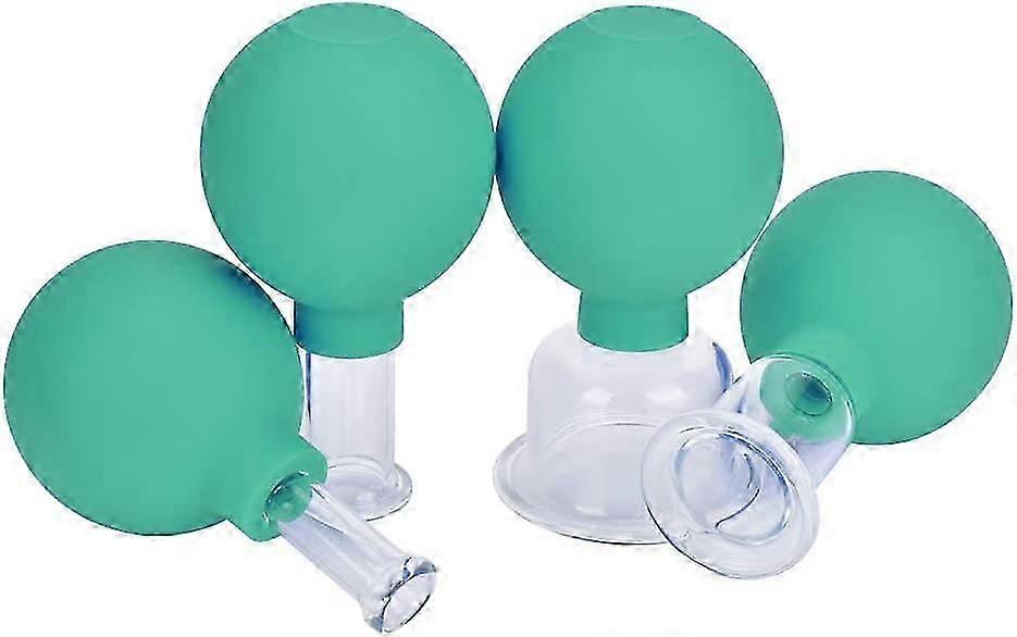 4 Pieces Glass Facial Suction Cupping Set-Silicone Vacuum Suction Massage Cups Anti Cellulite Lymphatic Therapy Sets for Eyes, Face and Body (Green)