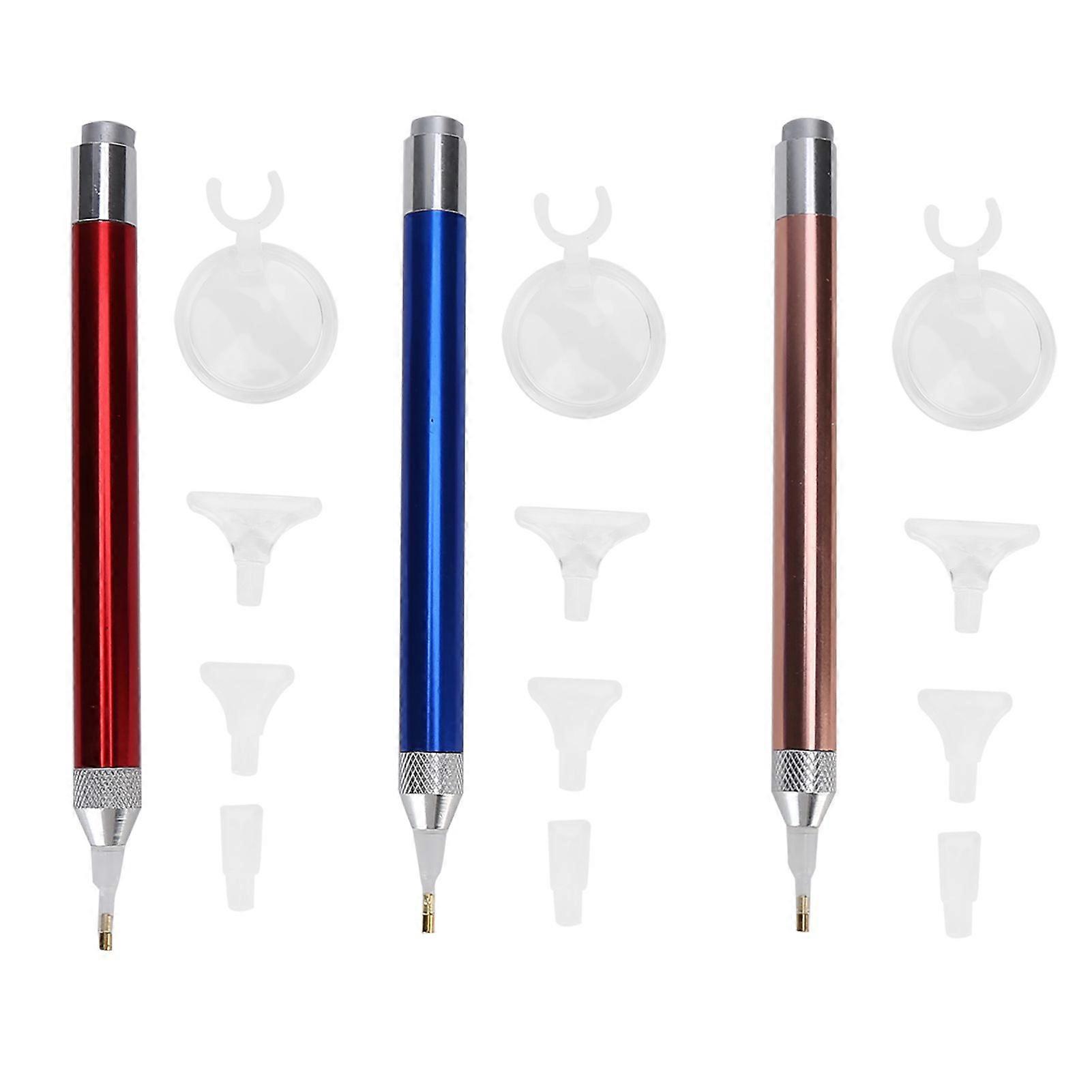 3Set Luminous Diamond Painting Pen with Magnifier for 5D DIY Diamond Art Cross Stitched Embroidery