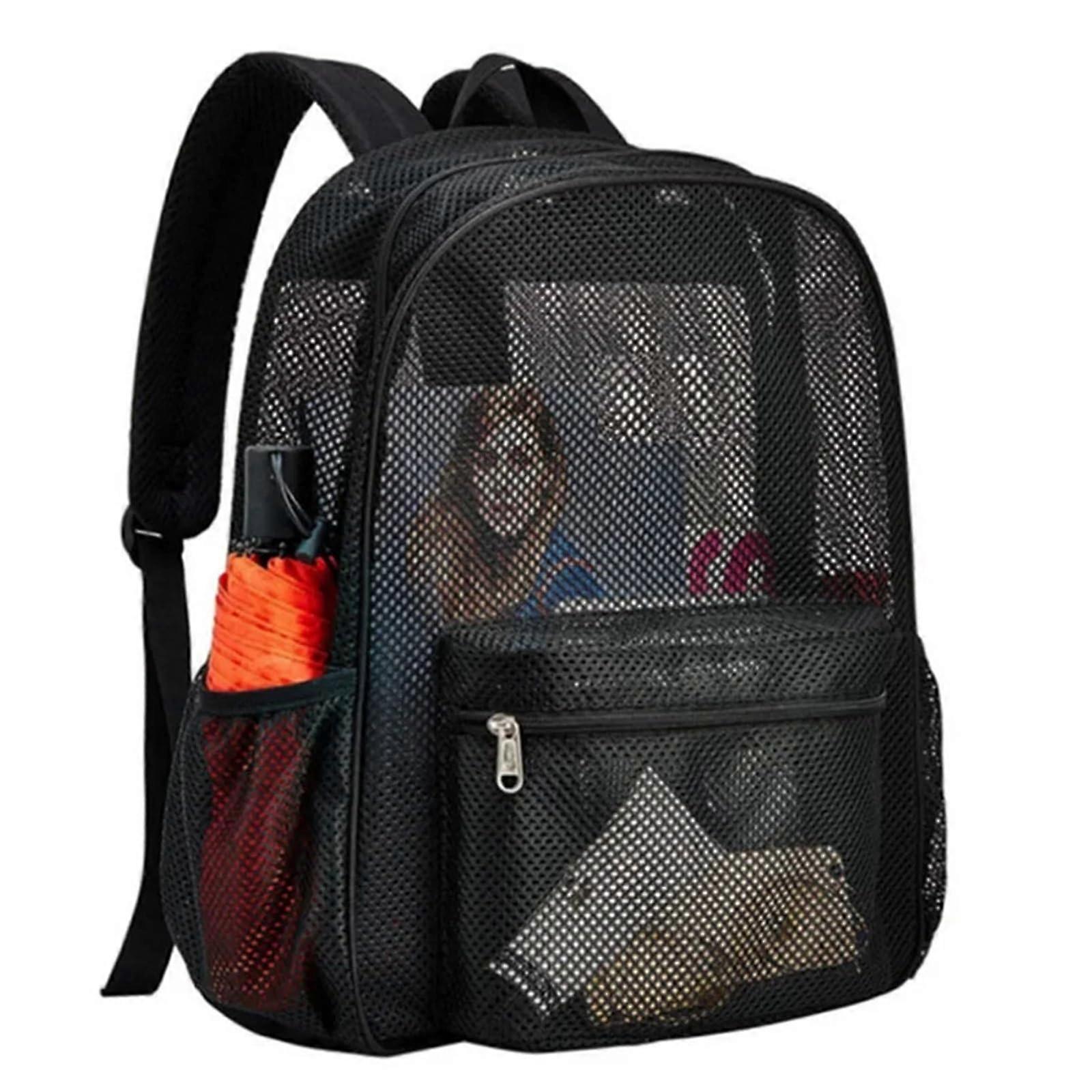 Black Mesh Beach Backpack Unisex Summer Beach Bag Netting Tote Style