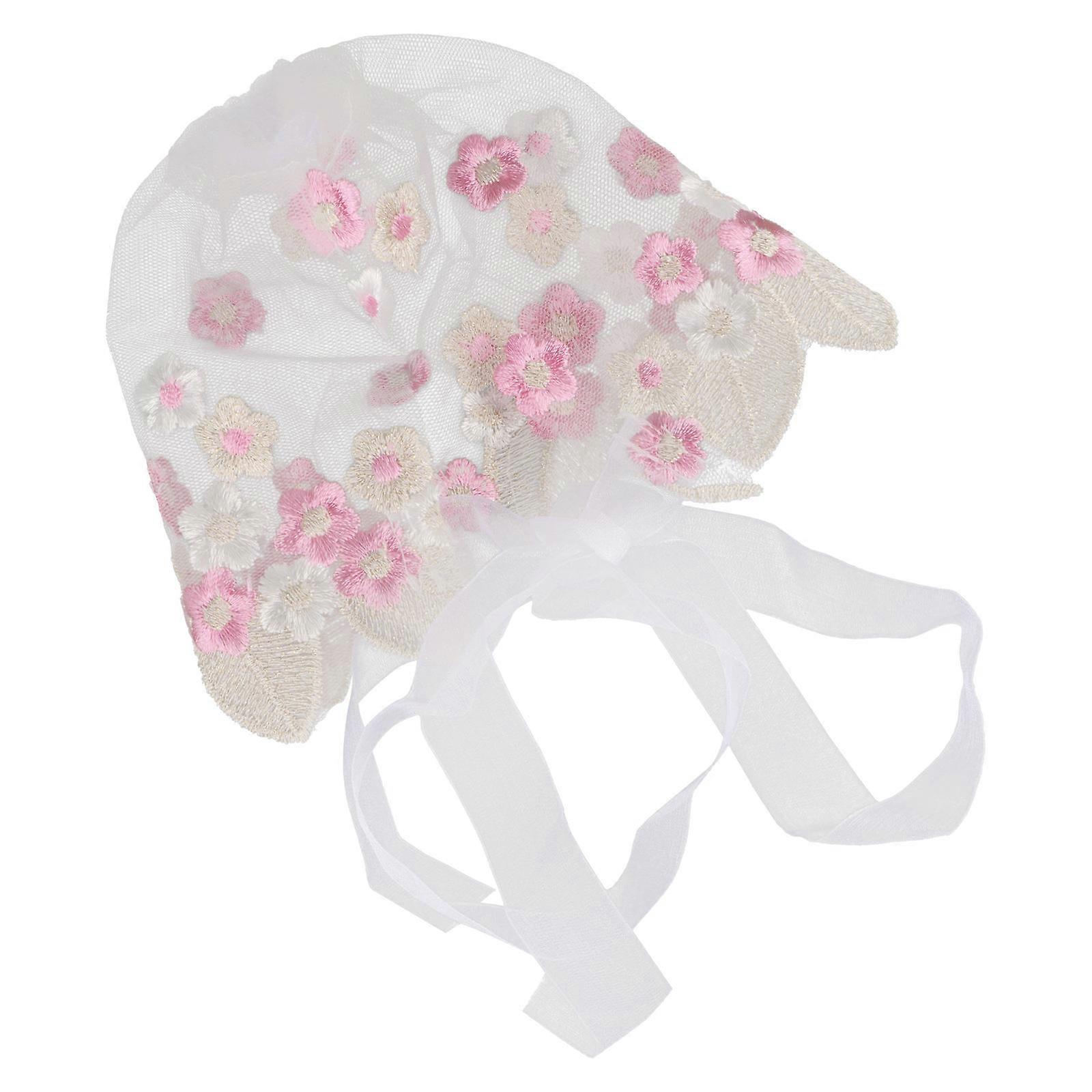 Newborn Girl Hat Daily Use Pink Lace Adjustable Belt 1Set