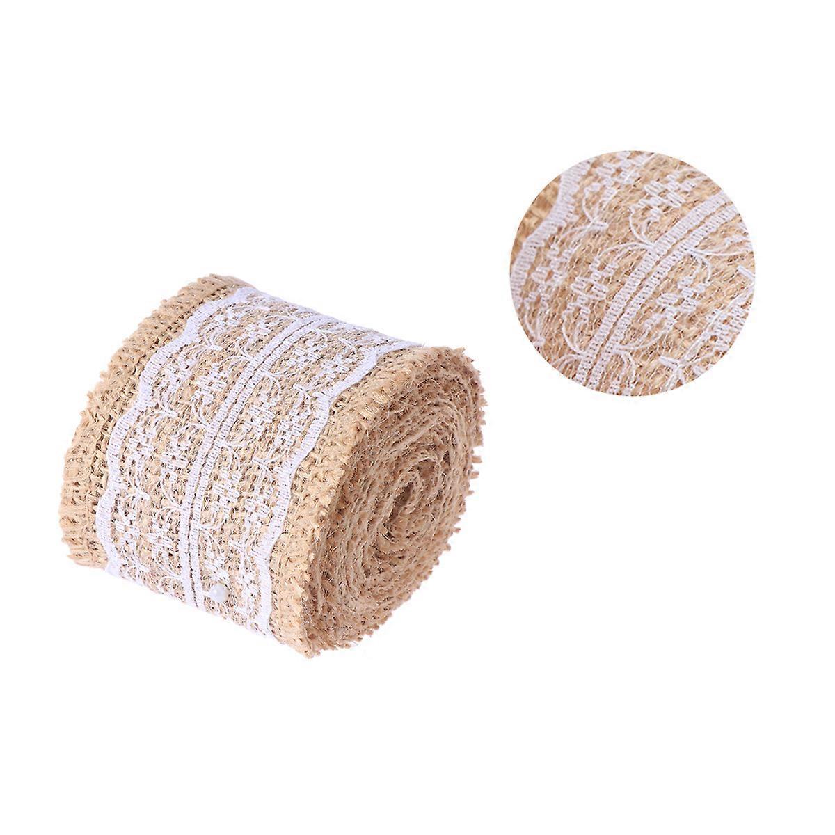 Wedding Decorative Burlap Table Runners for Diy Crafts White Material with Lace 3 Rolls