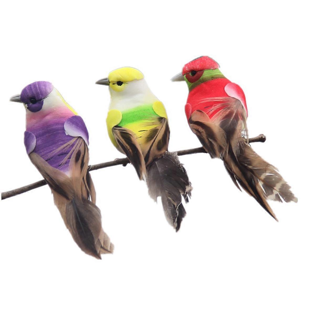 Feathered Birds Artificial Bird Decoration for Desktop Use 3Pcs Pack