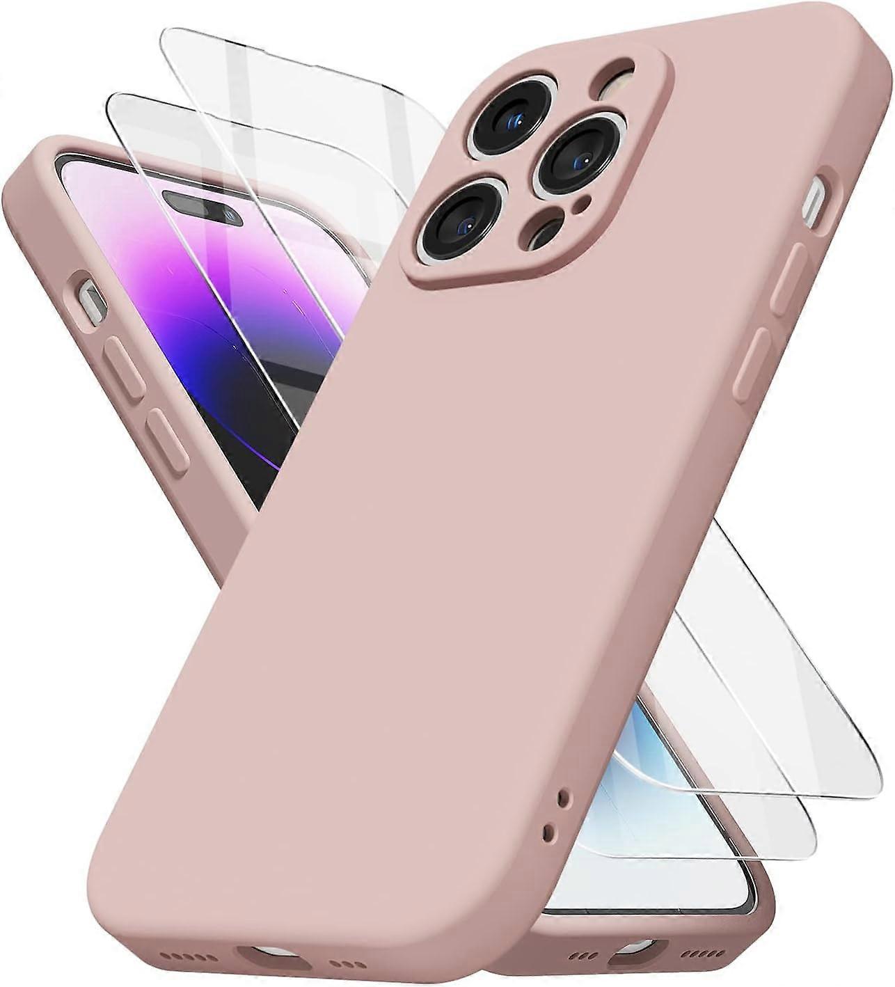 Soft Silicone Case Compatible with iPhone 14 Pro, Thin Slim Shockproof Design with TPU Bumper, Pink Sand for Women/Girls
