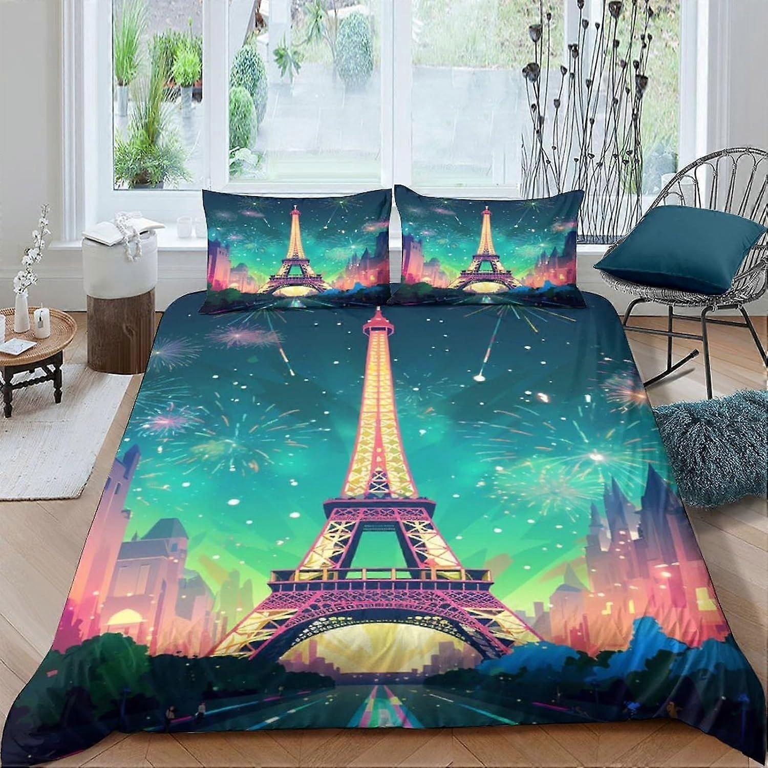 i18 Eiffel Tower Microfiber 3 Piece Set Duvet Cover & Pillowcase Set Bedding 3D Digital Print Quilt Covers Single Bedding Bedroom Daybed Double u18