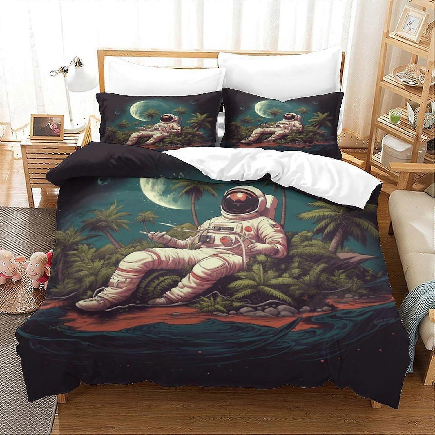U415 Astronaut Collection Bedding Sets Patterned Soft Anti-fade Breathable 3D Printing Retro Style Duvet Cover Set Fashionable Design, Suitable for Te