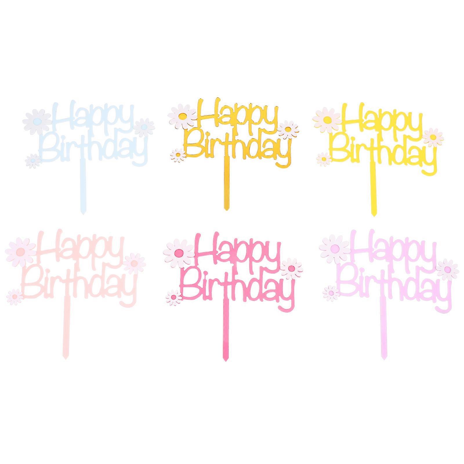 Flower Daisy Cake Topper Set for Birthday Cake Decoration 6Sets