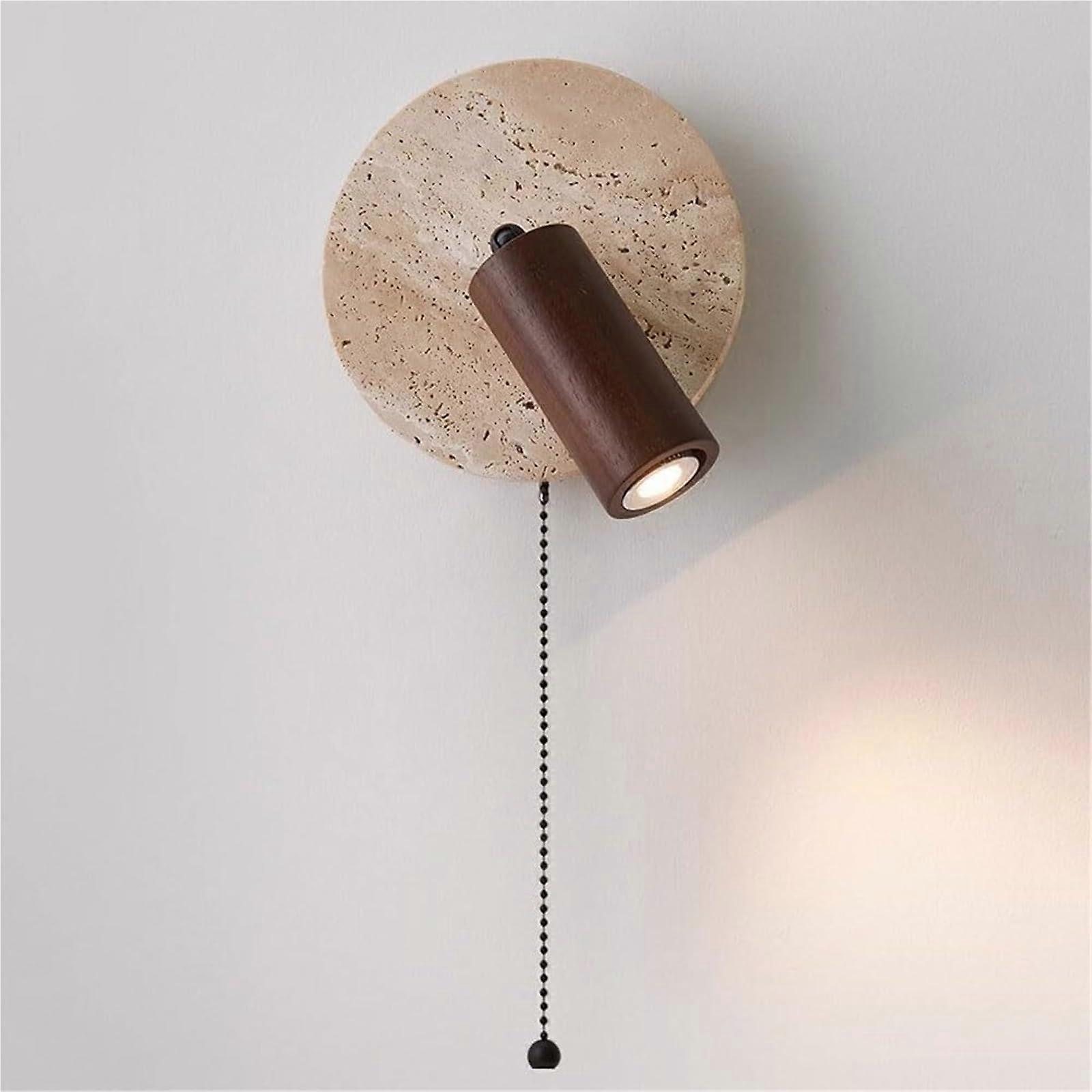 Natural Stone Wall Lamp Rotatable Wood Light With Pull Switch E27 Travertine Wall Sconce Nordic Style Wall Mounted Lamp