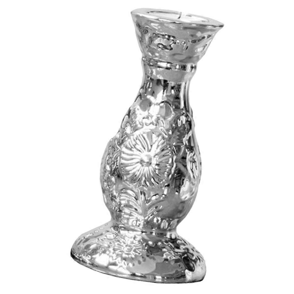 Table Centerpiece Candle Holder Silver Ceramic Pillar for 3Pcs