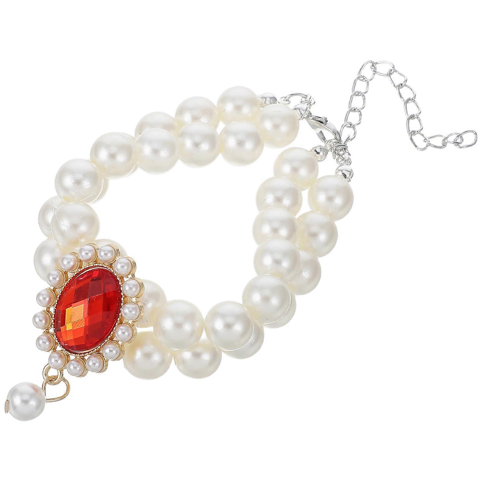 Adjustable Red Cat Necklace for Pets with 5Pcs Pearl Collar