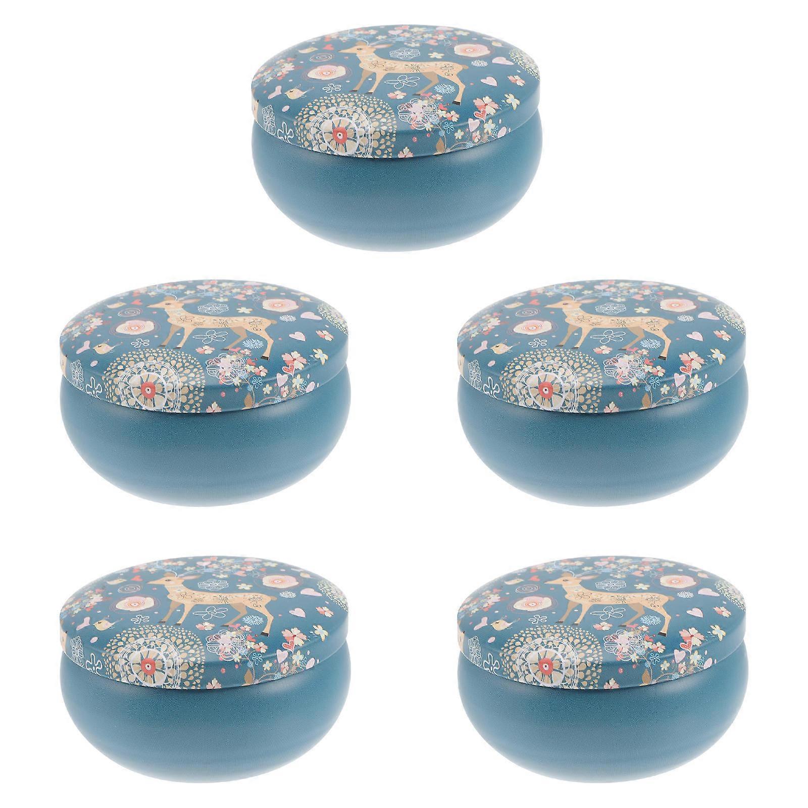 Retro Small Tin Box Metal Storage Containers Blue for Storage 5Pcs Round Tinplate