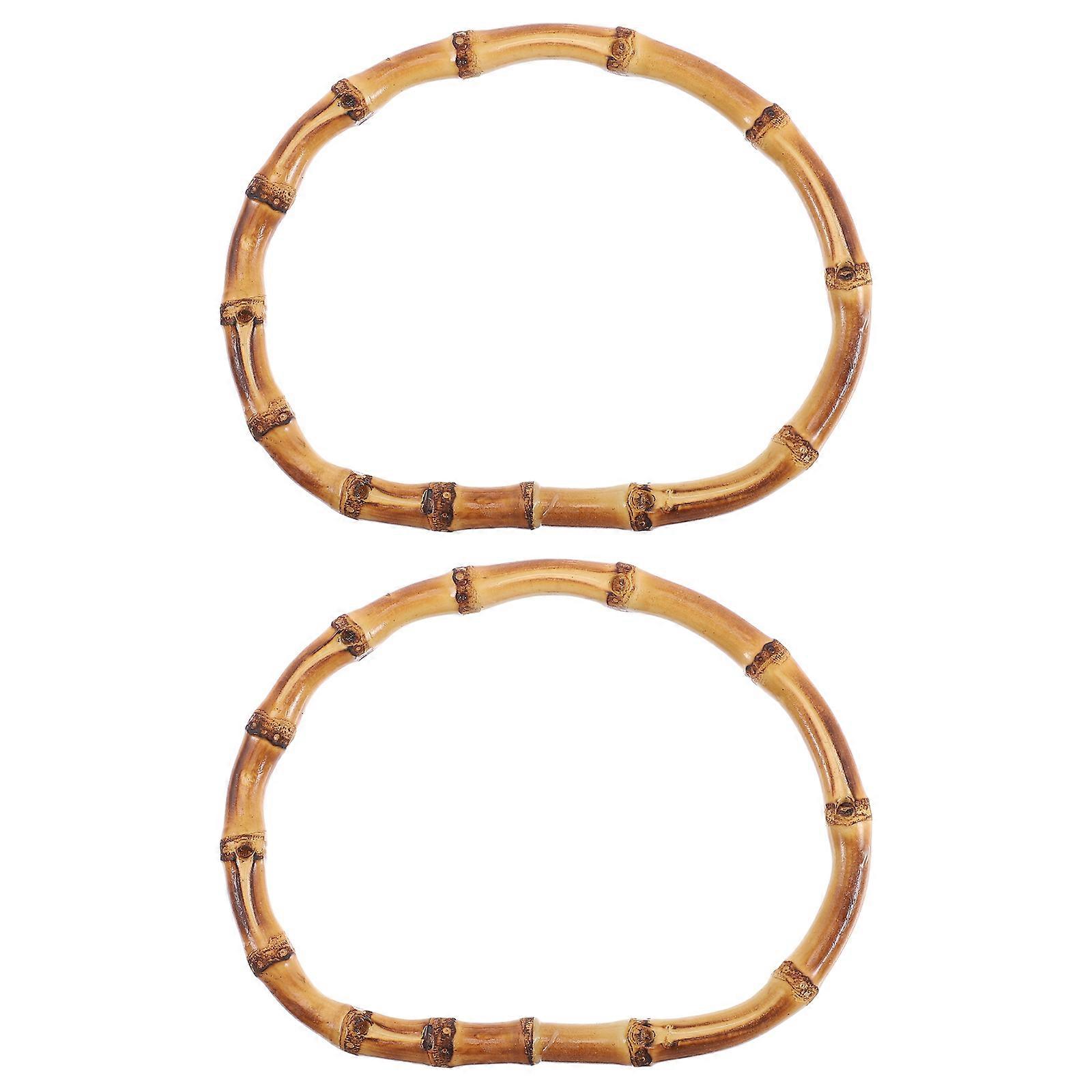 Bag Handle Replacement D-Shape Bamboo Color Diy Craft Project 15X11X08Cm 2Pcs