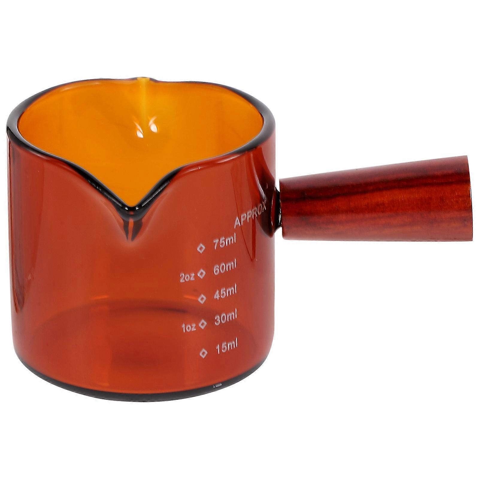 3Pcs Glass Measuring Cup with Wood Handle for Coffee Milk Cream Serving