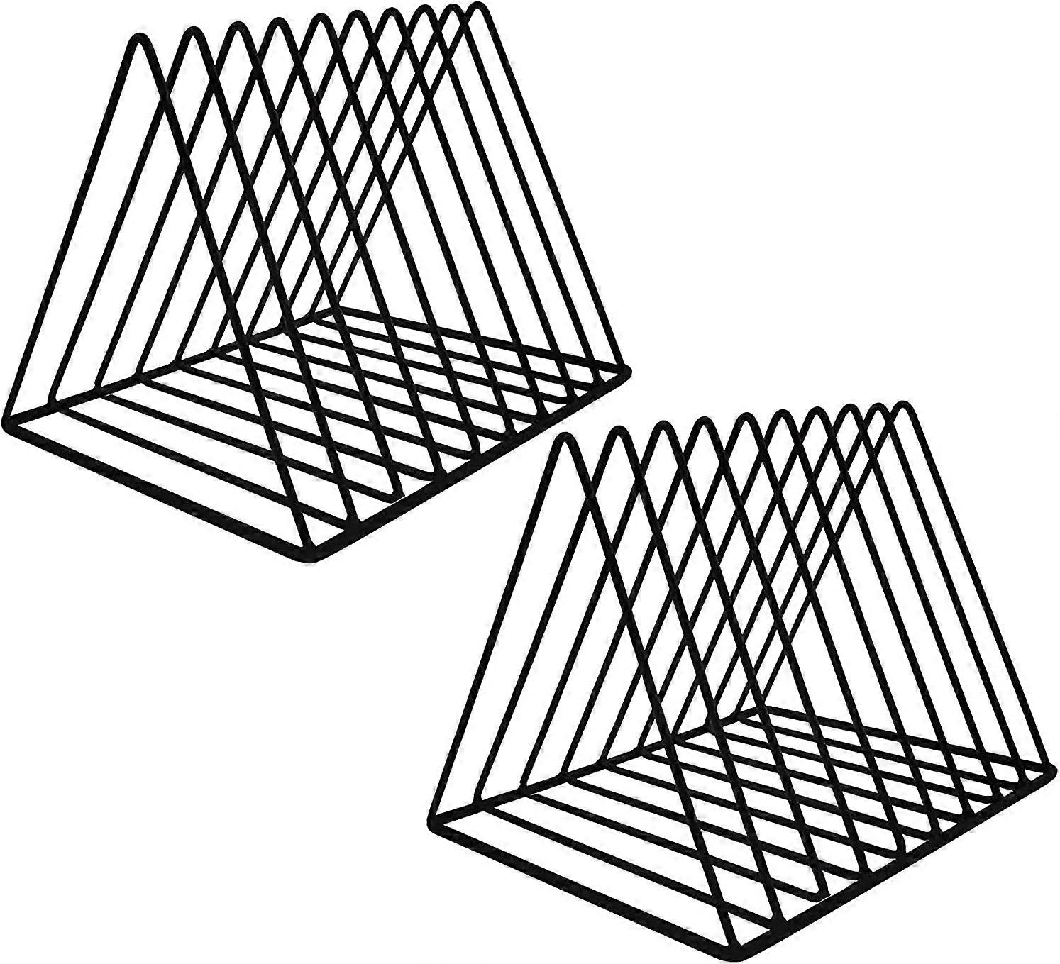 9 Slot Magazine Rack Compatible with Desktop Organizer, Iron Book & Record Holder, Triangle File Sorter for Home Office, Black, Pack of 2