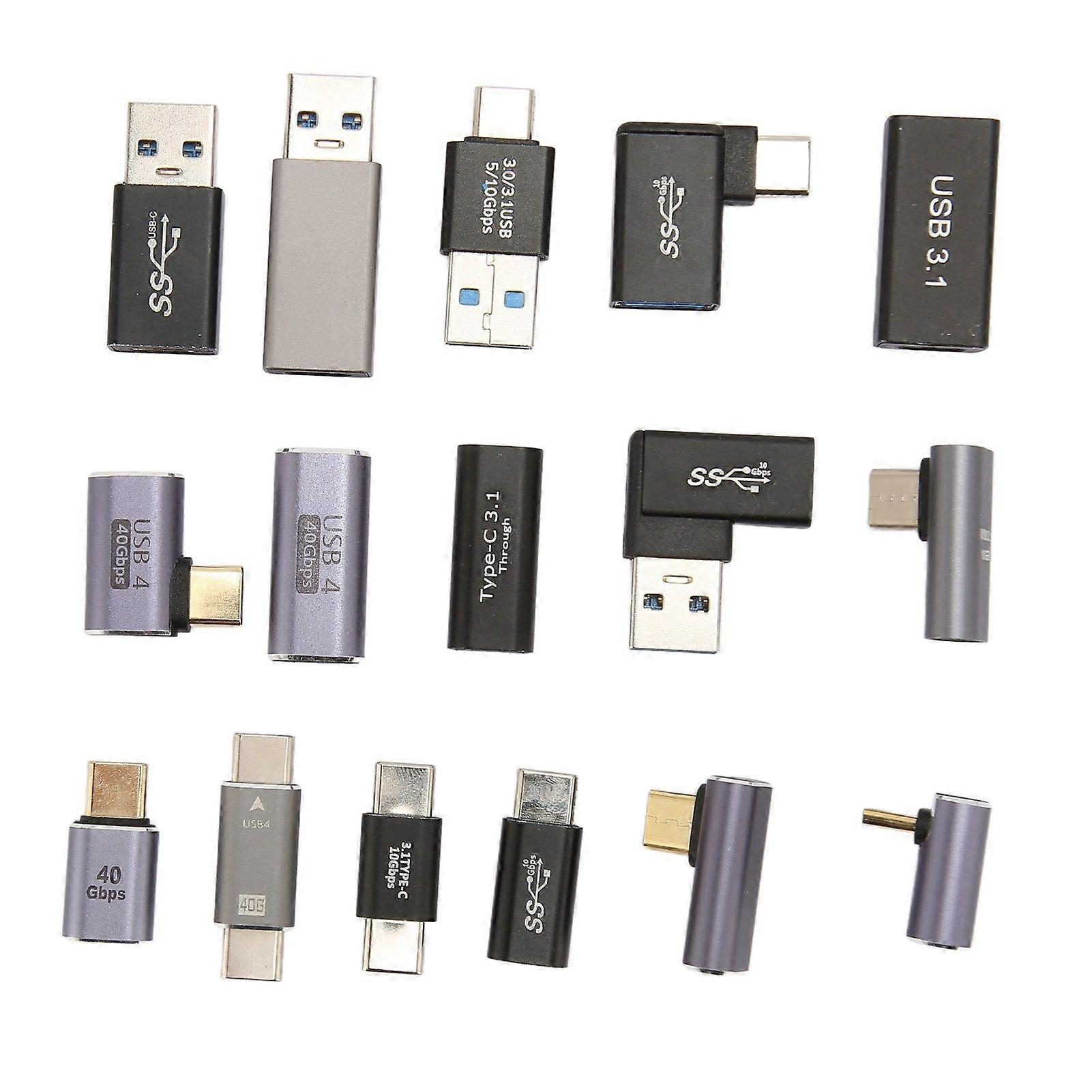 16Pcs USB Adapters USB 3.0 3.1 Type C Aluminium Alloy Different Angles USB Adapter Kit for Phone Computer Peripherals