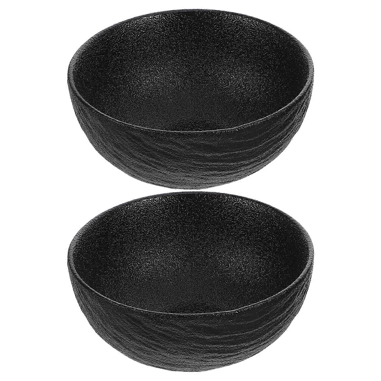 Modern Black Ceramic Soup Bowls Set for Serving 8Pcs Rock Texture Design