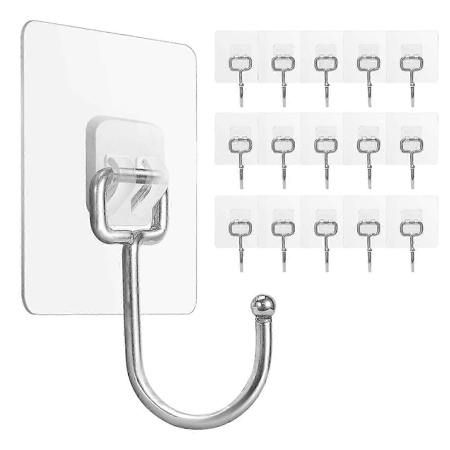 LINJOU Large Adhesive Hooks , Waterproof and Rust Proof Wall Hooks for Hanging Heavy Duty, 16 Pack