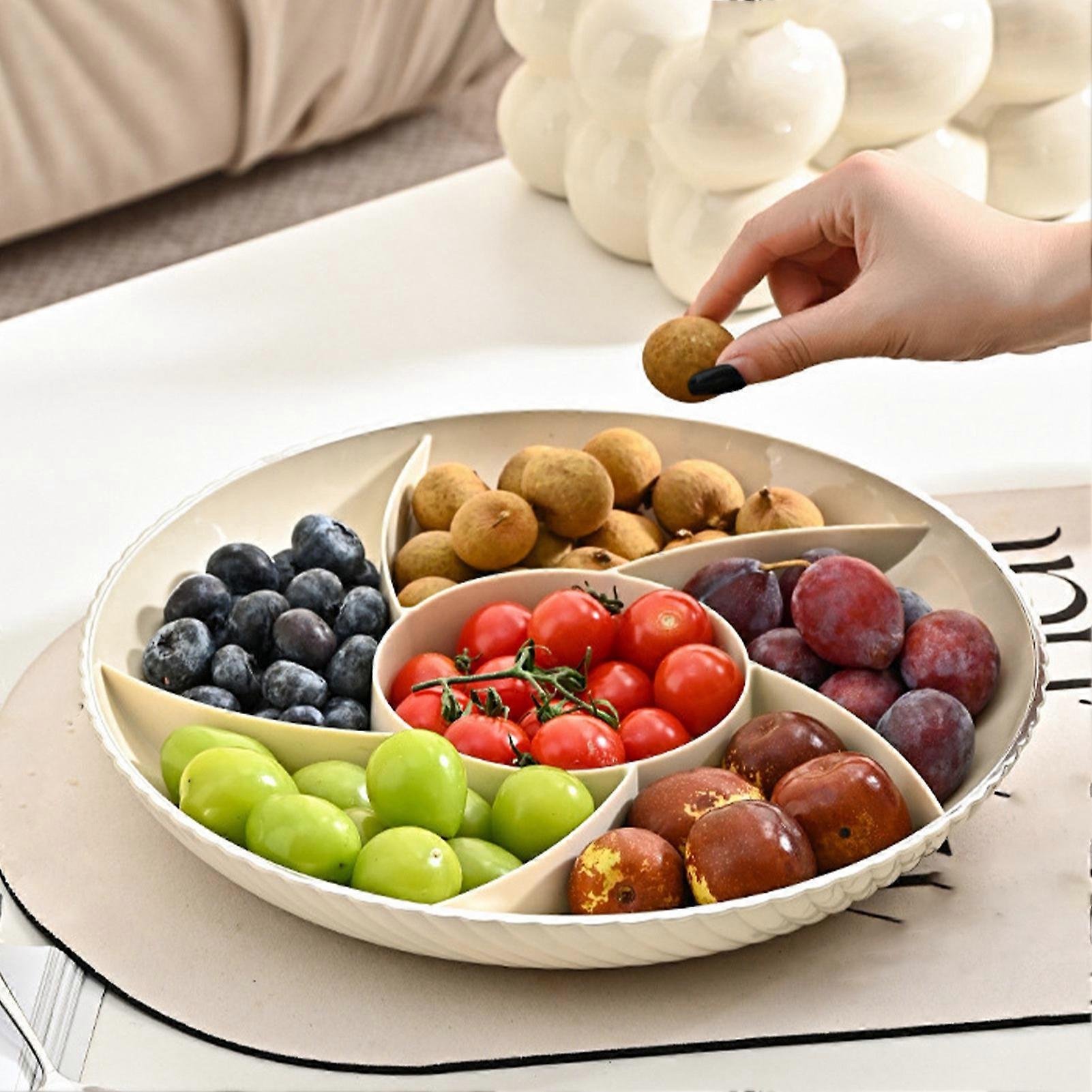 Plastic 6-Compartment Divided Serving Tray 29.5x4.5cm Cream White