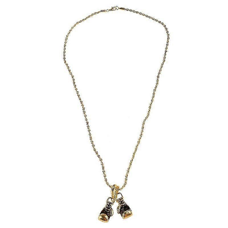 Colar de pingente de luvas de boxe douradas com corrente de 60 cm