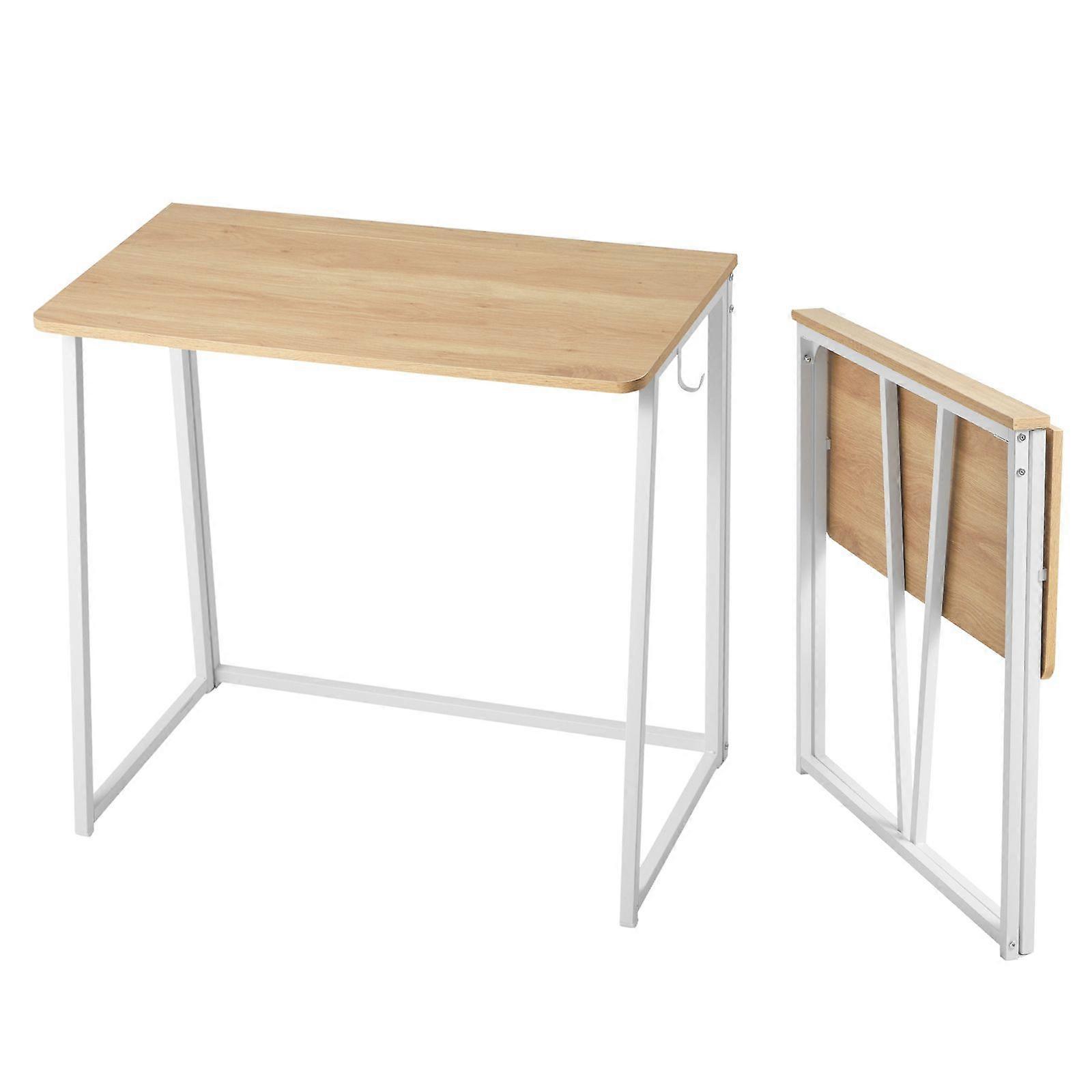 Folding Desk, 80 cm Small Foldable Table for Compact Spaces, Sturdy Particleboard with Storage Hooks, Oak