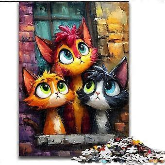 Puzzles for Teenagers Three Cats Jigsaw,Educational Stress Relief Toy Gifts for Friends And Family - PT 3299