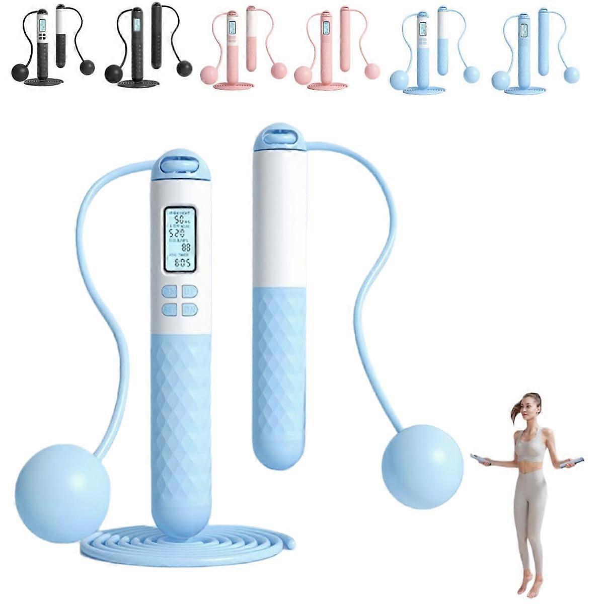 Skipping Rope Cordless Jump Rope With Counter Adjustable Digital Timer Calorie Burn LCD Display Blue And White
