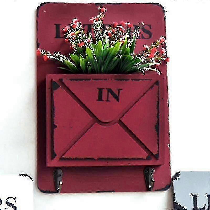 Wooden Mail Box Letter Rack Mail Sorter Storage Box Key Hooks Standing Holder (dark Red)