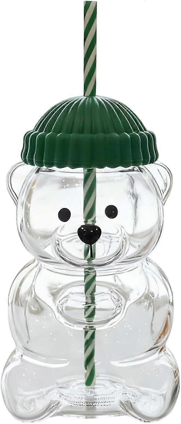 2025 Bear Straw Cup - Cute Bear Glass Cup with Straw 20oz, Cute Mugs, 1pc Large