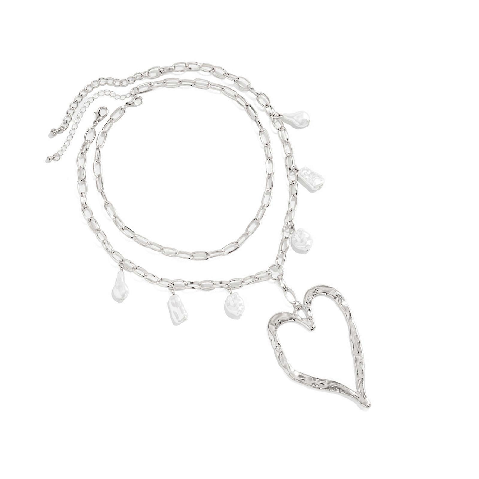 Extra Large Love Symbol Necklace Multi Material Design Shining Alloy Pearls Clavicle Chain For Daily Outfit Upgrade Multicolor