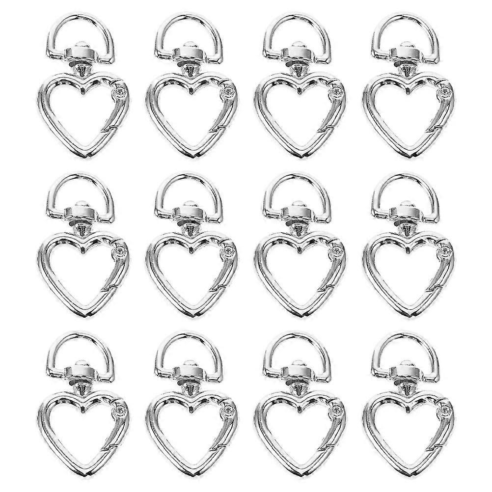 Spring Buckle Heart Shape Keychain Clips for Key Chain 12Pcs Silver