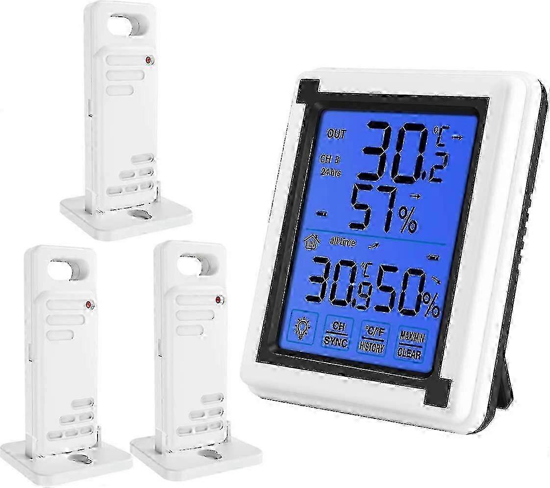 Oria Digital Thermometer Hygrometer With Touch Screen Backlit, Indoor Outdoor Humidity Temperature Meter Monitor With 3 Wireless Sensors, C/f, 10s Aut