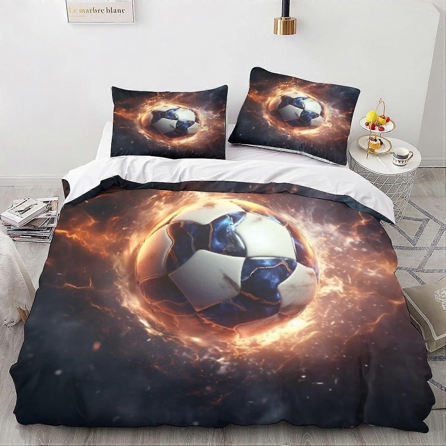LikeEj 3D impresso futebol futebol bola capa edredom com fronhas esporte jogo de cama com zíper fechamento macio de microfibra capa de colcha duplo