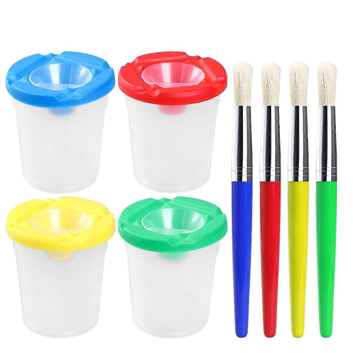 ULTNICE 4 Pcs Spill Proof Paint Cups and 4 Pcs Assorted Colored Set