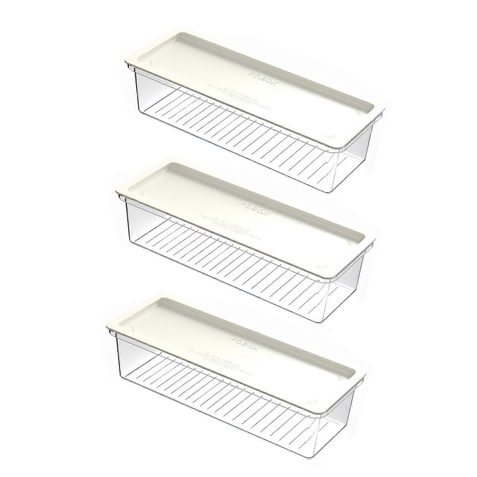 Noodle Pasta Storage Containers Rectangular Transparent Food Storage Box 3 Pack With White Lid Long Noodle Holder