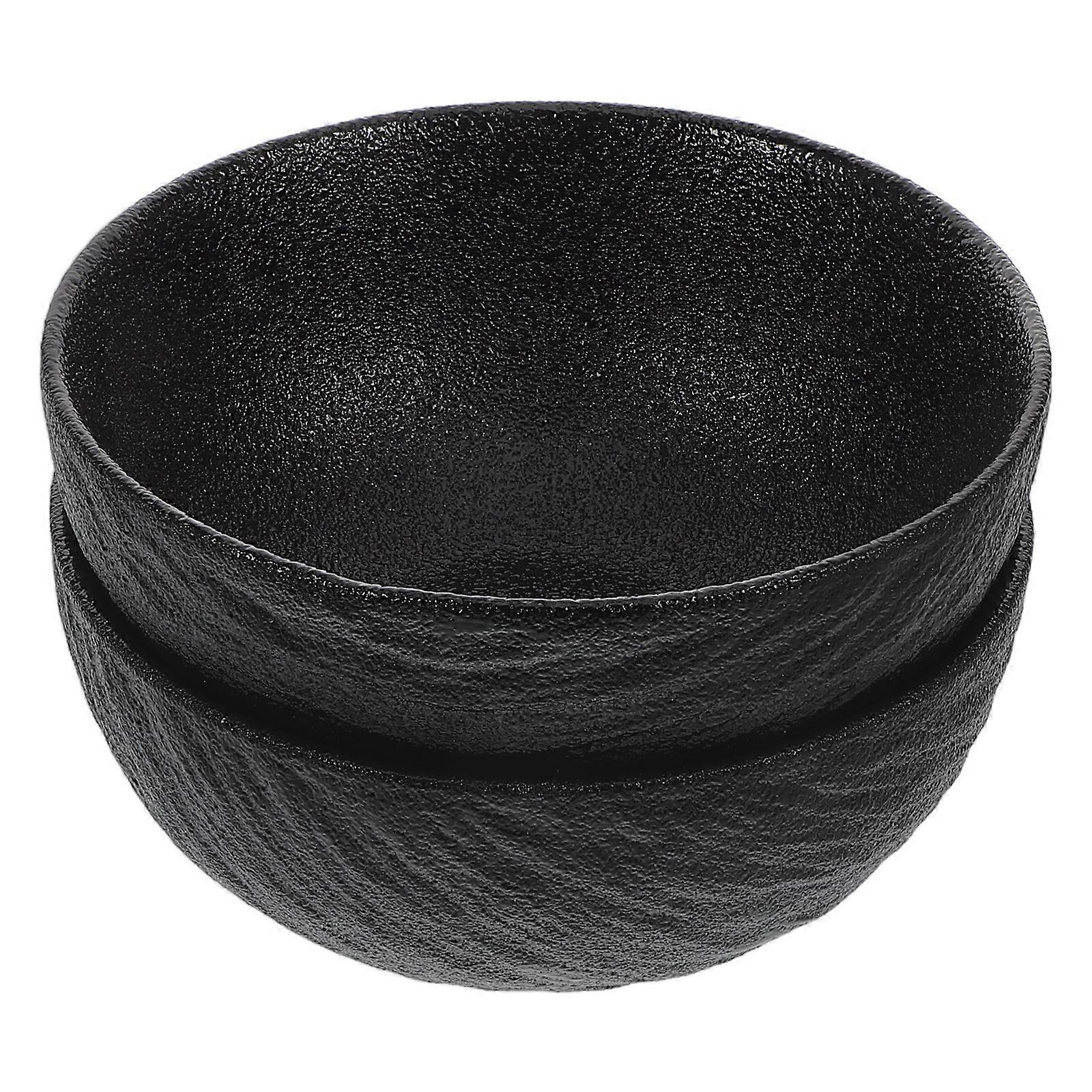 2Pcs Rock Texture Ceramic Bowls for Soup Black Home Dinnerware Set