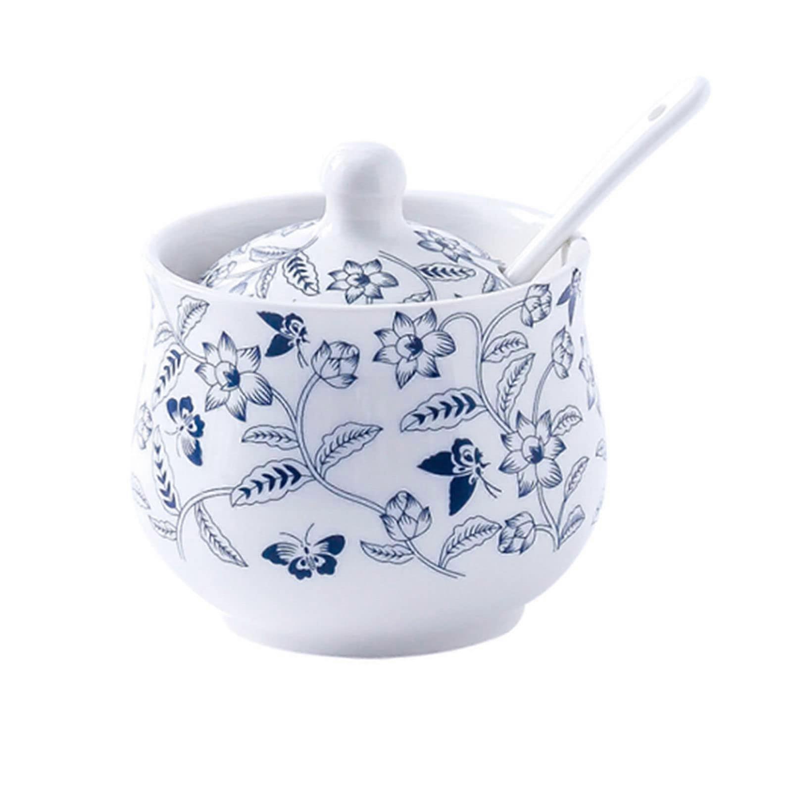 Ceramic Storage Jar and Porcelain Bowl Set with Lid and Spoon, White Spice Container 200ml