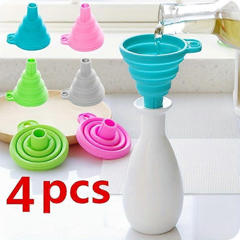 4pcs Foldable Silicone Funnels, Space-Saving Kitchen Liquid Transfer Tools (4 Colors)