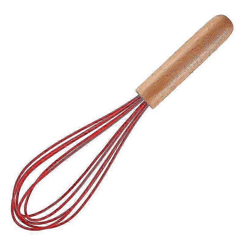 Manual liquid whisk stick for cooking, colored silicone and wood handle