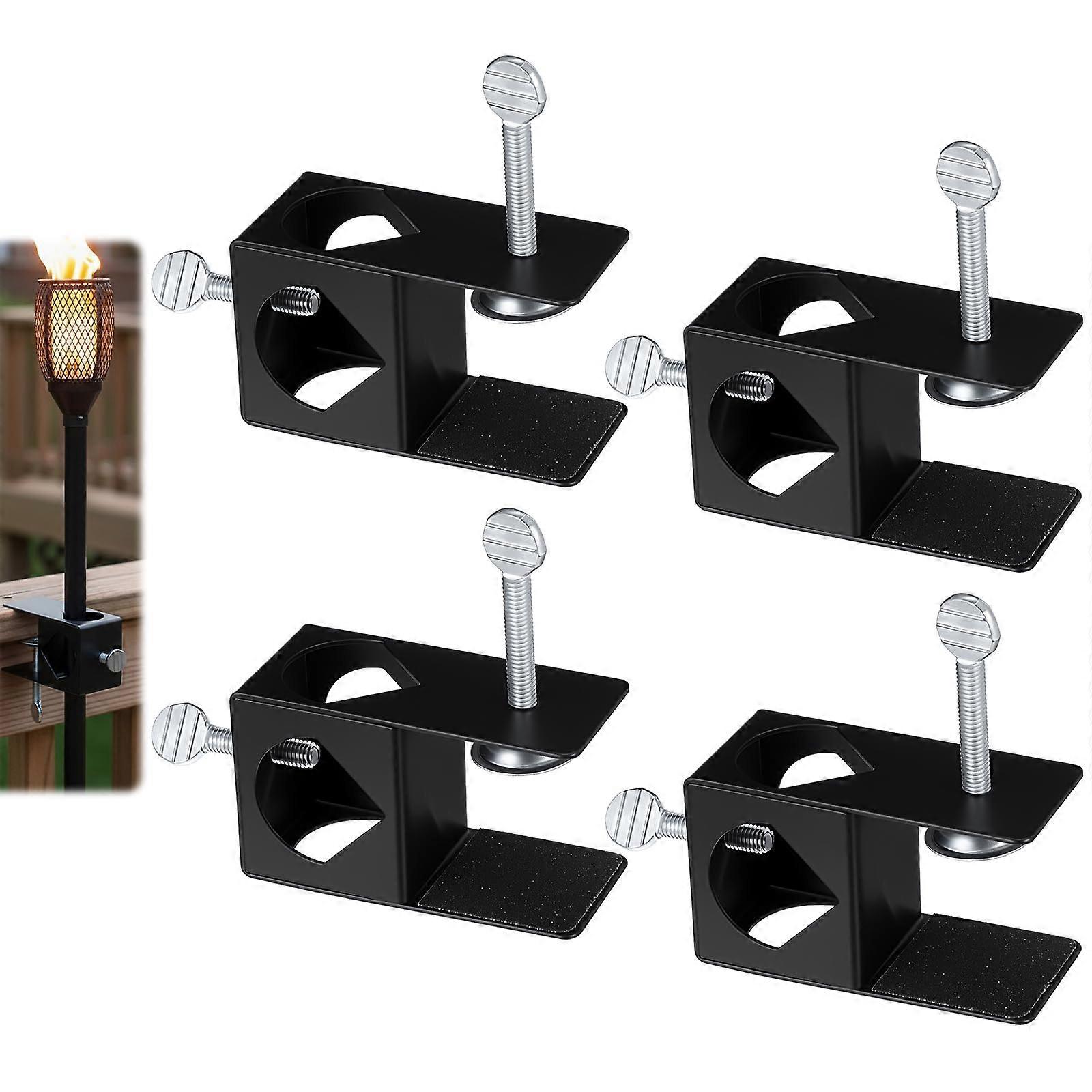 Set of 4 Tiki Torch Deck Clamps Adjustable Metal Holders for Universal Railing Weatherproof Outdoor
