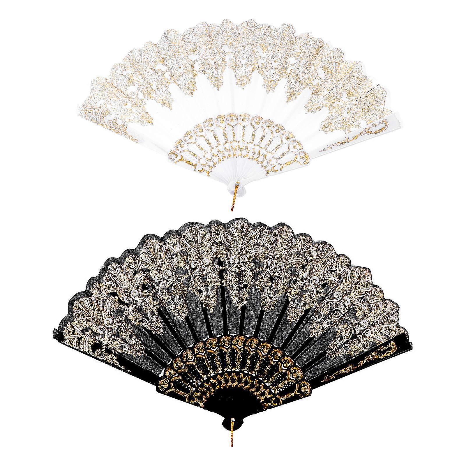 2pcs Folding Fan Retro Handheld Fan Chinese Style Folding Fan Dancing Fan Props